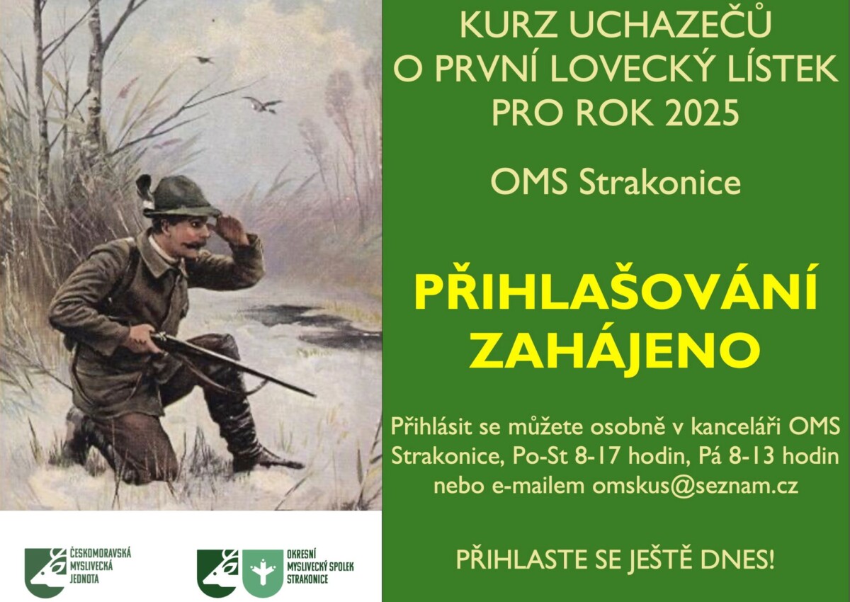Kurz uchazečů o první lovecký lístek-příjem přihlášek do konce ledna 2025