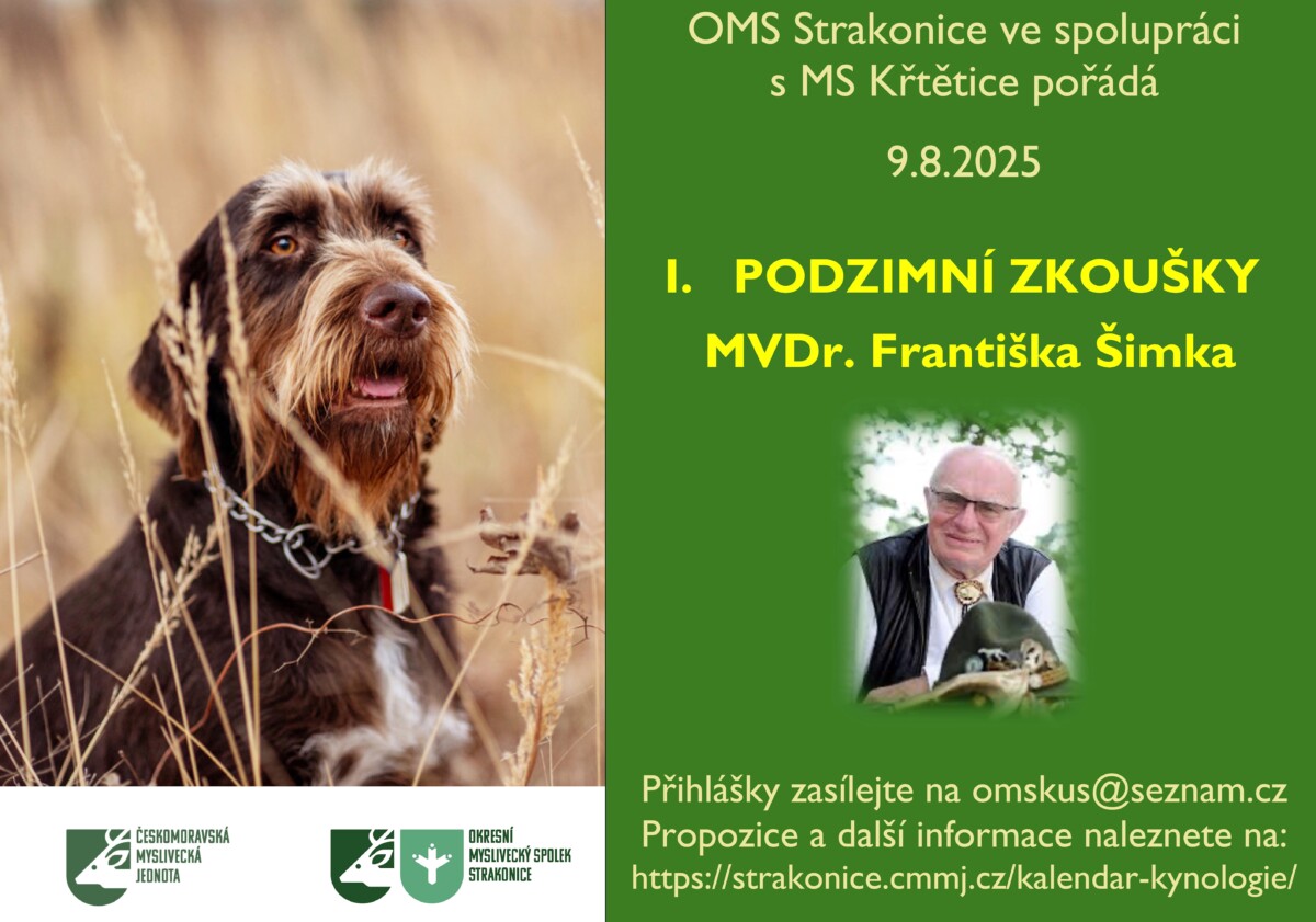 Pozvánka na Podzimní zkoušky MVDr. Františka Šimka 9.8.2025
